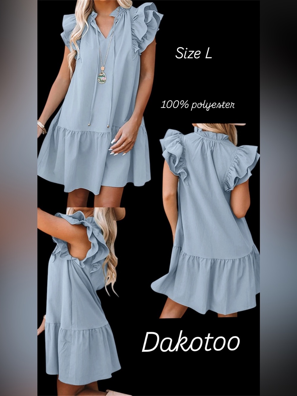Light Blue DAKOTOO  tiered Ruffle Sleeve Mini Dress